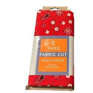 Yard Poly Cotton Fabric Cut 72" x 44" 2-Red "Bandana" Print New